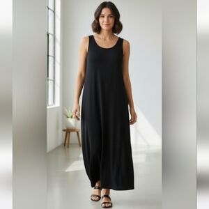 Eileen Fisher Classic Flowy Maxi Sleeveless Black Dress Size XL
